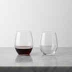Riedel The O stemless crystal wine tumblers side view grey marble benchmark bowl curvature crystal clarity — More4less Outlet