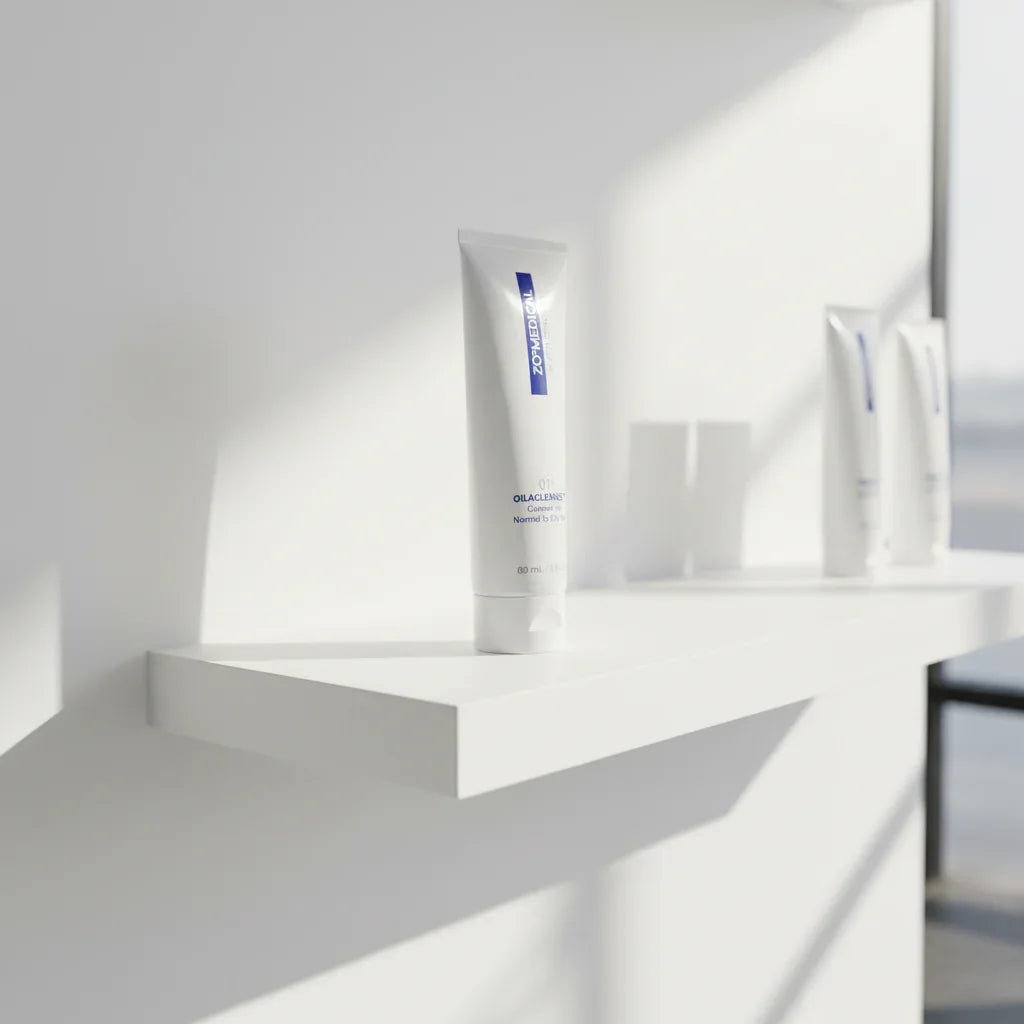ZO Skin Health Oilacleanse 2oz on bright minimalist boutique shelf luxury skincare display