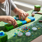 Kid's hands crafting colorful 3D stickers with gems and sparkles — Minecraft DIY Sticker Maker activity — More4less Outlet