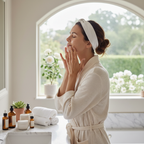 Woman patting serum into skin during morning skincare routine