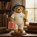 Augusta du Bay Paddington Bear plush 8 inch cream cricket jumpsuit PB emblem blue felt hat stuffed cricket bat red hangtag wooden shelf vintage collector display - More4less Outlet