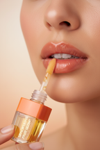 Woman applying Spascriptions Fruit Glow peach popsicle lip oil glossy hydrated lips — More4less Outlet