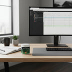 Dan's Morning Elixir on office desk with notebook and computer workstation for productivity and focus routine