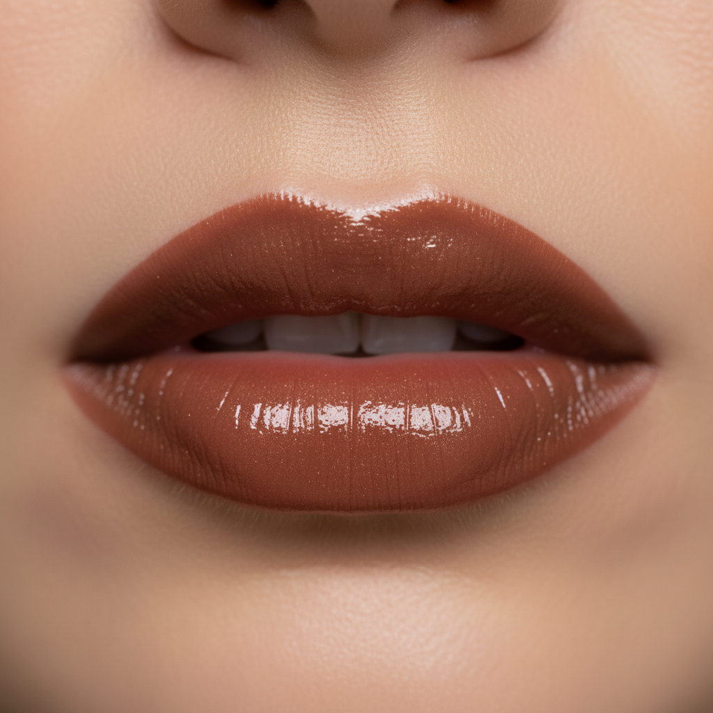 Close-up of woman's moisturized glossy lips wearing high-shine lip gloss