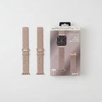 LAUT Novi Luxe beige strap overhead flat lay next to retail packaging box showing new in box condition