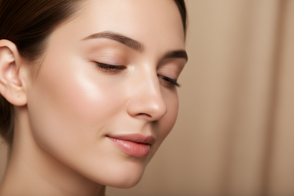 Close-up of soft smooth hydrated skin with natural glow - normal to dry sensitive skin result lifestyle
