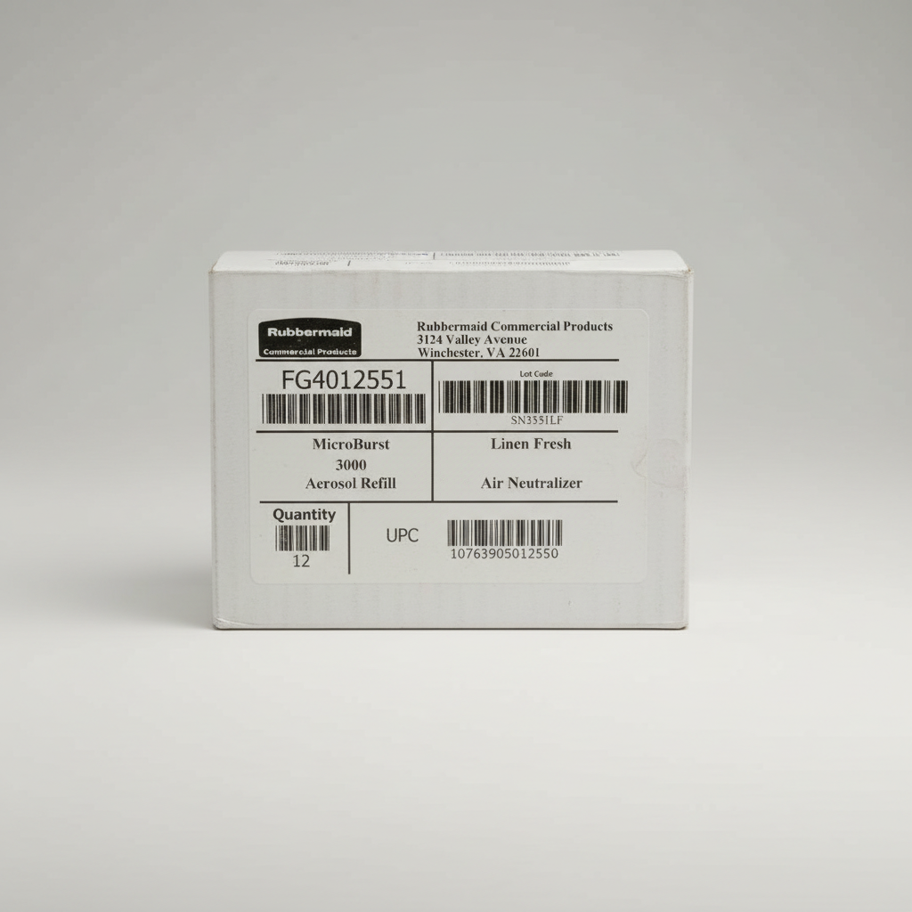 Rubbermaid Commercial Microburst 3000 Linen Fresh refill case of 12 on a neutral studio surface