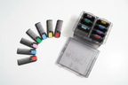 Wahl 8-piece color-coded clipper guide comb set fanned out in rainbow arrangement with smoke-tinted storage case – More4less Outlet