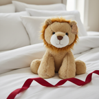 Animal Adventure Lion Plush displayed as gift on white bedding with ribbon - More4less Outlet