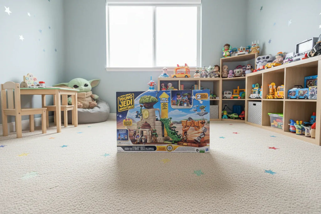Star Wars Young Jedi Adventures Tenoo Jedi Temple playset box in organized child's bedroom toy area