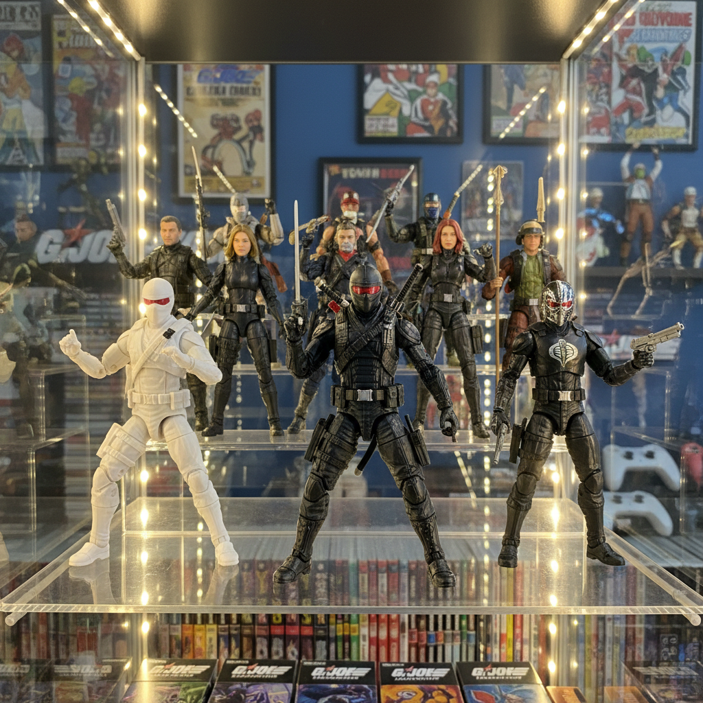 G.I. Joe Snake Eyes 6-inch figure displayed on collector shelf with other action figures — More4less Outlet