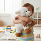 Child hugging Animal Adventure White Lamb Plush in bright cheerful playroom - More4less Outlet