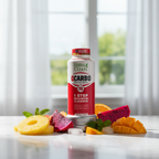 Herbal cleanse drink bottle on white marble surface with soft morning light and fresh tropical fruit slices – More4less Outlet