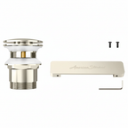 American Standard overflow and drain kit complete flat-lay showing drain assembly, overflow cover plate, set screws and Allen wrench on white background