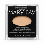 Sealed Mary Kay Endless Performance Creme-to-Powder Foundation compact in Ivory 1 on a white studio background