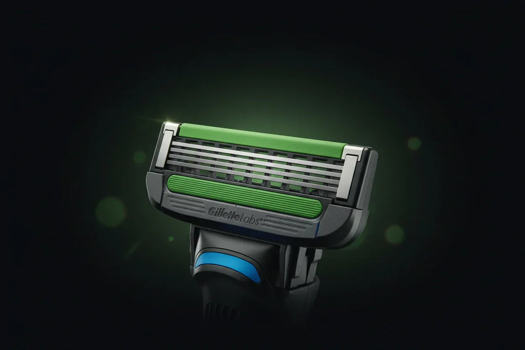 GilletteLabs blade close-up hero shot showing precision blades
