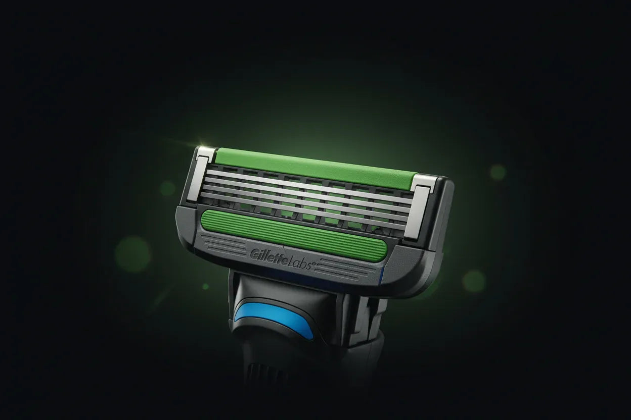 GilletteLabs blade close-up hero shot showing precision blades