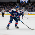 Youth hockey player wearing protective mouthguard during game