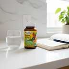 Daily prenatal wellness routine with vitamin bottle water glass and journal on bright countertop – More4less Outlet