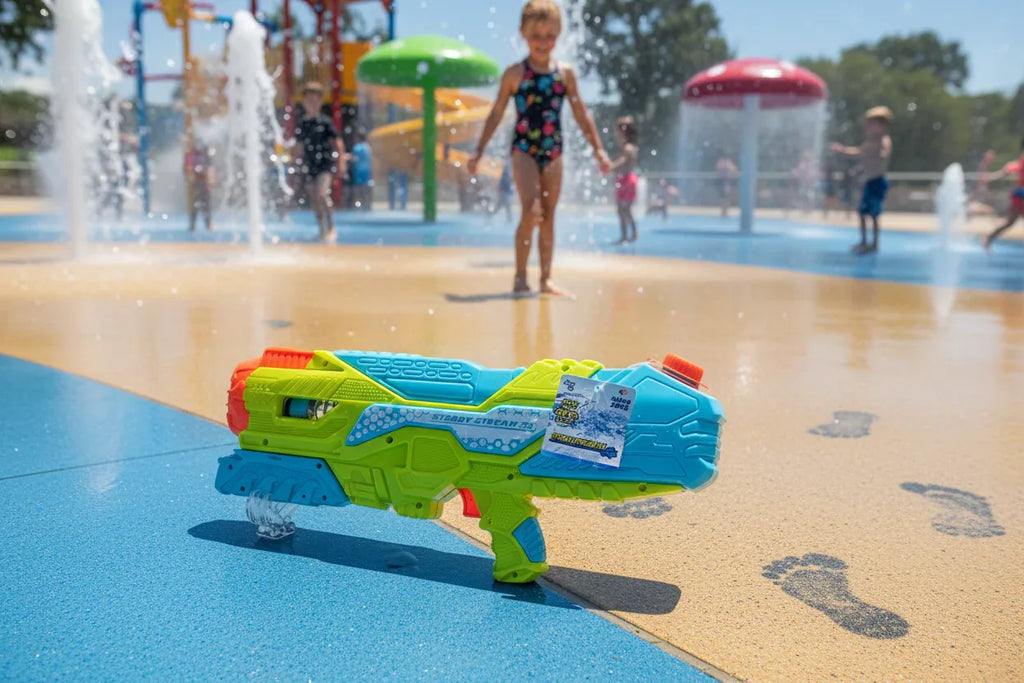 Wave Zone Steady Stream 2X water blaster in child-friendly park pool-side summer play setting