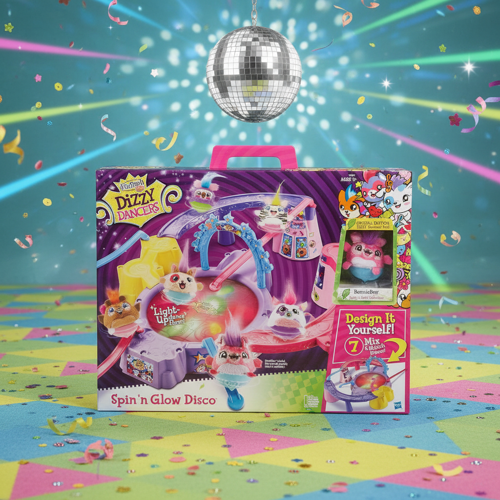 FurReal Friends Dizzy Dancers Spin n Glow Disco playset by Hasbro displayed on a colorful playroom surface with disco ball and confetti props – More4less Outlet