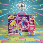 FurReal Friends Dizzy Dancers Spin n Glow Disco playset by Hasbro displayed on a colorful playroom surface with disco ball and confetti props – More4less Outlet