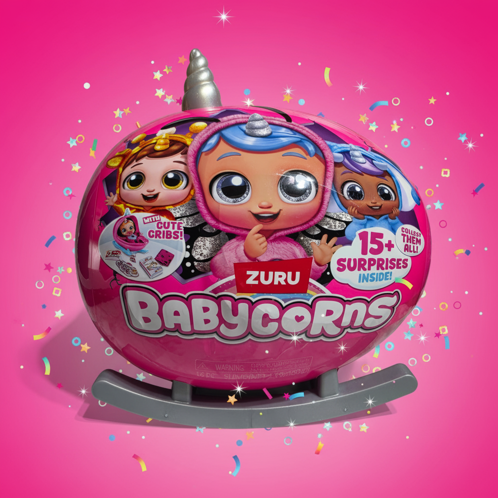 ZURU Babycorns pink surprise egg hot pink editorial with glitter stars and rainbow confetti – More4less Outlet