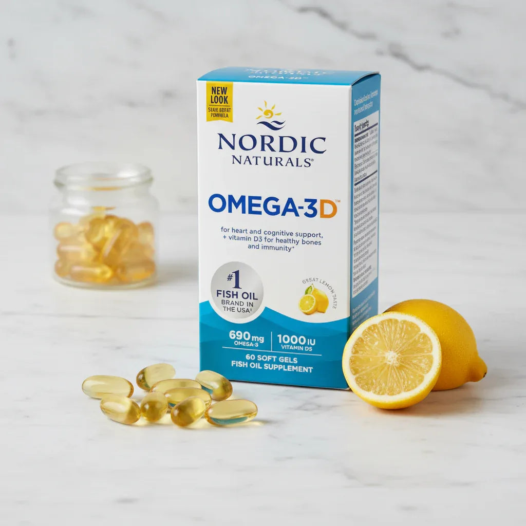Professional wellness brand imagery focusing on dietary health supplement standards and nutritional clarity on white marble