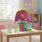 Vida the Vet Sweetwood Cozy Care Clinic fully assembled on a child's play table in a bright kids room with Vida and Sunny Mouse figures and vet accessories – More4less Outlet