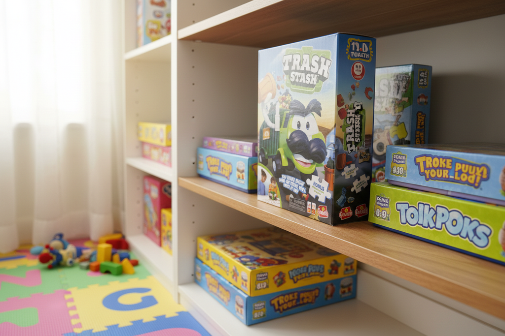 Goliath Trash Stash Kids Action Game - New & Factory Sealed - Exciting suspense as the trash truck chucks it up! - More4less Outlet Verified