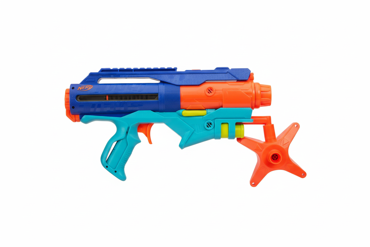 Nerf Super Soaker Power Drench water blaster clean white studio background