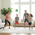 Family playing foam pickleball together in bright living room — Supreme Silent Sports quiet indoor play — More4less Outlet