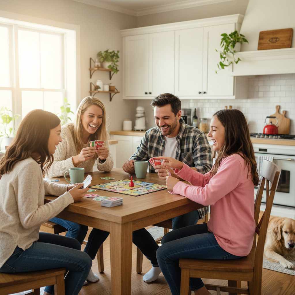 Family playing compact travel trivia card game at kitchen table — Trivial Pursuit Harry Potter Edition — More4less Outlet