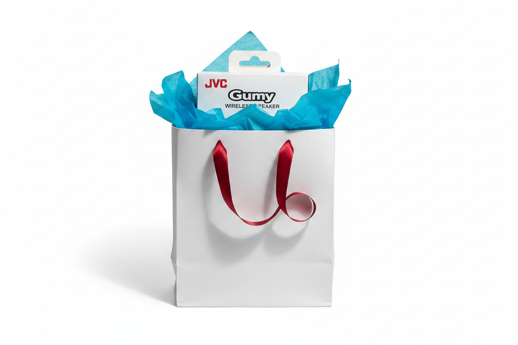 JVC Gumy SP-SG1BT wireless Bluetooth speaker black as tech gift in gift bag with ribbon – More4less Outlet