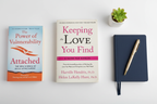 Keeping the Love You Find by Harville Hendrix paperback flat lay with self-help books journal pen and succulent – More4less Outlet