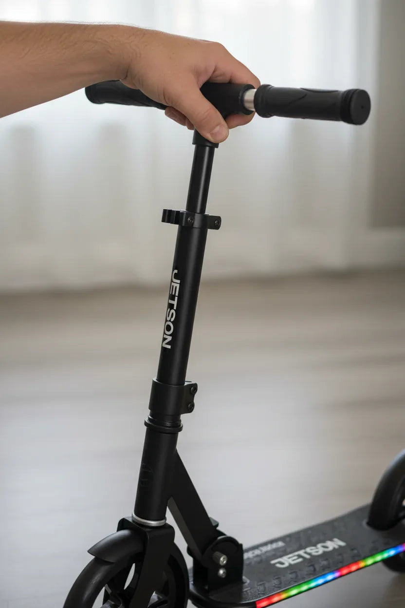 Close-up detail of Jetson Jupiter Jumbo adjustable handlebar and folding mechanism