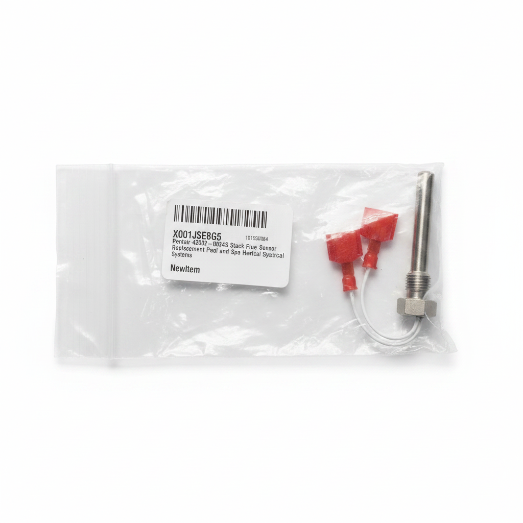 42002-0024S stack flue sensor replacement part with stainless probe red connector and white wire lead on white background