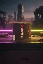 RAGE 2 Collector's Edition PC game box on dark gaming desk with neon pink and yellow lighting — More4less Outlet