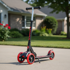 Black and red kids folding scooter standing on driveway with bold red accents — Mongoose Force 1.0 Red — More4less Outlet