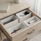 AI-generated illustrative bedside-drawer context showing four organizers; not the actual stocked item.