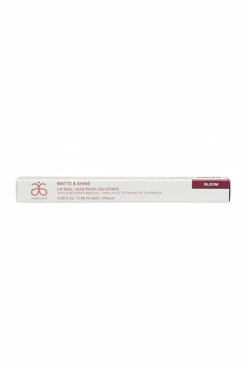 Arbonne Matte and Shine Lip Duo Bloom white background studio product shot