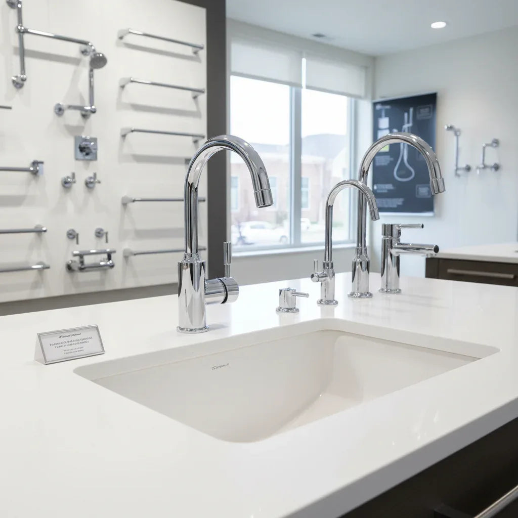 American Standard Serin chrome faucet in professional bath renovation studio setup lifestyle image