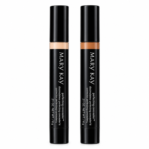 Mary Kay Perfecting Concealer tubes in Deep Ivory and Deep Bronze on a white studio background