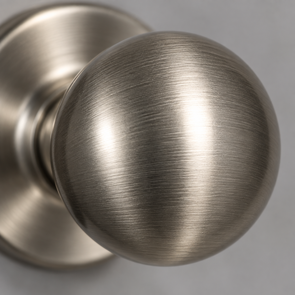 AI-generated close-up of the brushed satin nickel finish on the door knob