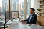 Professional man working quietly at modern office desk with Logitech MK470 Slim Wireless Combo and dual monitors – More4less Outlet