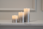 Mikasa set of 3 silver ombre LED real wax candles elegant white stone mantel display — More4less Outlet