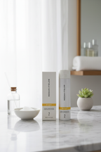 Rodan + Fields REVERSE Intensive Brightening Toner bottle and box on morning vanity as part of brightening skincare routine