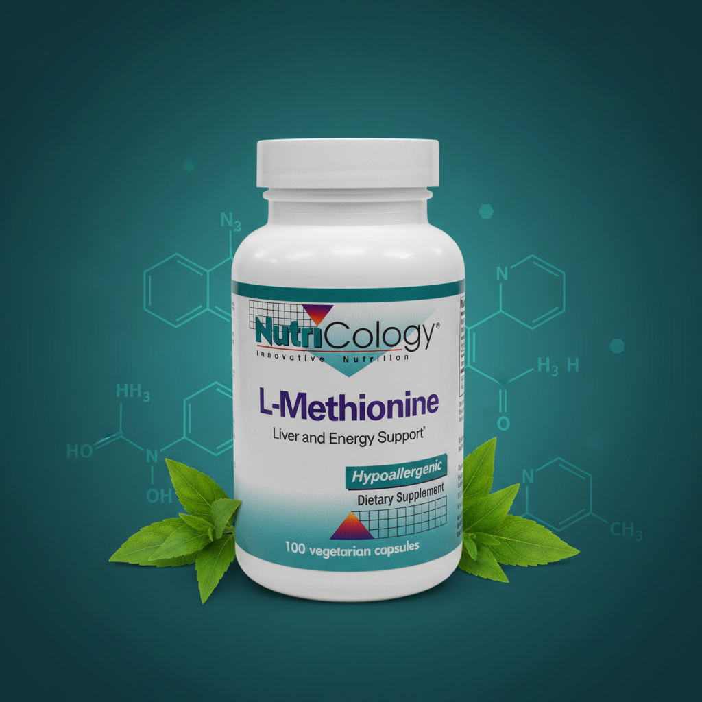 NutriCology L-Methionine teal editorial with botanical elements – More4less Outlet