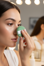 Woman setting makeup under eye with Olivia Rose green gradient mini powder puff — More4less Outlet