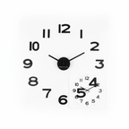 Westclox 20-inch floating wall clock components flat lay showing number decals clock mechanism hands and stencil guide